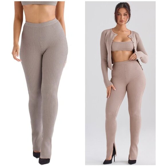 HOUSE OF CB Mitzi Rib Leggings in Taupe Size Small - Picture 1 of 13